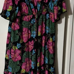 Avenues Floral Black Dress with Pink and Blue Accents Size 18